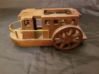 Vintage George Wood Corp Wooden Music Box Steam Boat 7 " X5 " Only