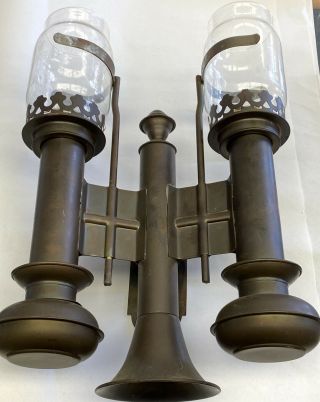 Vtg Brass Two Candle Sconce Holder Wall Mount Lamp Light Lantern Railroad Train