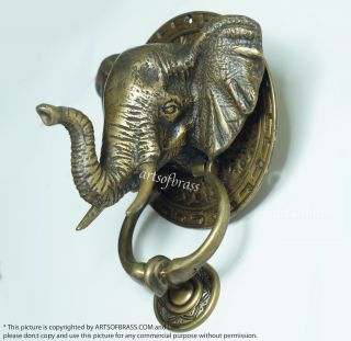 7.  08 " Inches Vintage Large Mammoth Elephant Head Door Knocker Cast Solid Brass