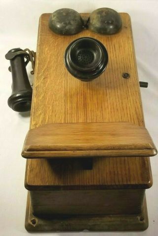 Vintage Kellogg Hand Crank Wall Telephone Wood Case