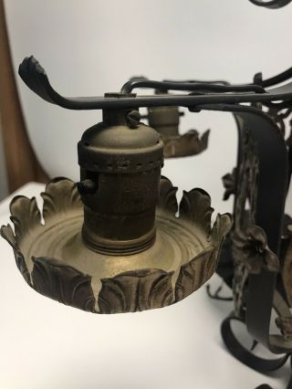 Antique Vintage Gothic Black Wrought Iron Ornate Hardwired 4 Lamp Chandelier 3