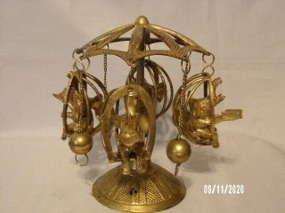 Rare Vintage Solid Brass Elephants On Swings With Books