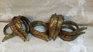 Decorative Set Of 9 Antique French Gilded Toleware Curtain Rings Acanthus Leaf