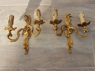 French Vintage Classically Patina Bronze Wall Light Sconces A Pair