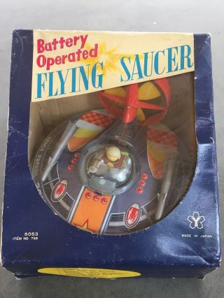 Vintage 1960s Yonezawa Japan Flying Saucer Battery Tin Litho Space Toy Boxed