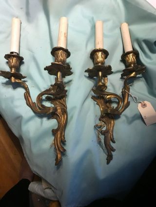 French Style,  Spanish Made,  Bronze Wall Sconces Pair,  Early 1900’s