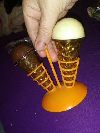 Vintage Retro Atomic Plastic Ice Cream Cone With Stand Salt And Pepper Shakers
