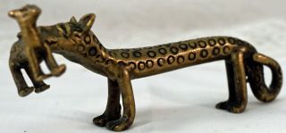 Brass Cheetah Hold Its Prey In Mouth Tribal Looking Figurine