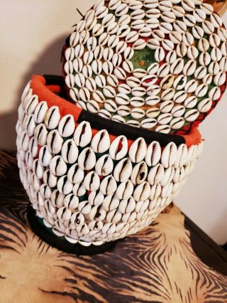Nigerian Cowrie Money Shell Woven Basket - Vintage