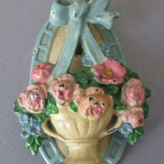 Antique Hubley Cast Iron Door Knocker French Flower Basket Pink Roses,  Bow 124