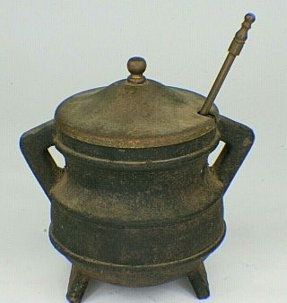 Vintage Cast Iron Fire Starter Kerosene Smudge Pot Brass Lid & Pumice Stone H1