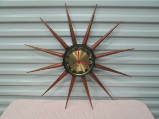 Vintage 24 " Mid Century Modern Starburst / Wood Spoke Wall Clock