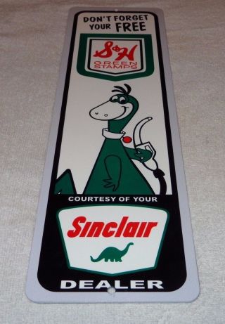 Vintage Sinclair Gasoline And S & H Green Stamps 15 " Metal Gas & Oil Sign W Dino