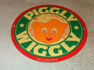 Vintage 1948 " Piggly Wiggly Grocery Store " 9 " Porcelain Metal Pig Gas & Oil Sign