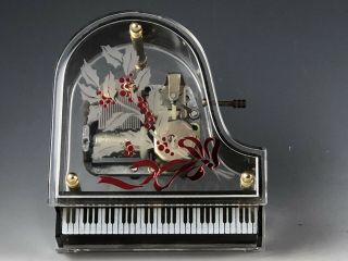 Vtg Schmid Grand Piano Wind - Up Christmas Holly Music Box,  Plays Deck The Halls