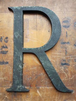 Vintage Large Bronze 12 " Shop Sign Letter R With Great Patina