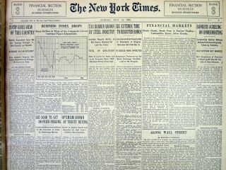 1935 Ny Times Newspaper W Graph Of The Stock Market Crash & The Great Depression