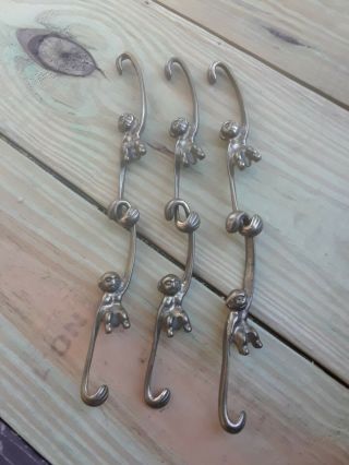 Set Of 6 Brass Antique Monkey Hooks