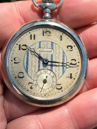 Vintage Swiss Made 17 Jewels Admiral Pocket Watch - Running And Keeping Time