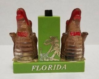 Vintage Push Button Alligator Salt And Pepper Shaker Florida Souvenir
