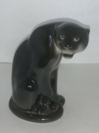 Vintage Lomonosov Russian Porcelain Black Panther Ceramic Figurine