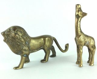 Brass Safari Animals: Lion And Giraffe Figurines