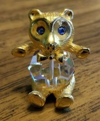 Swarovski Trimlite Vintage Gold Plated Pewter Blue Eyed Bear W/crystal Body