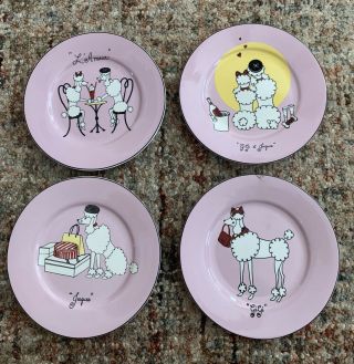 American Atelier At Home Pink Poodle Set Of 4 Porcelain Canape Plates 6.  5 Inches