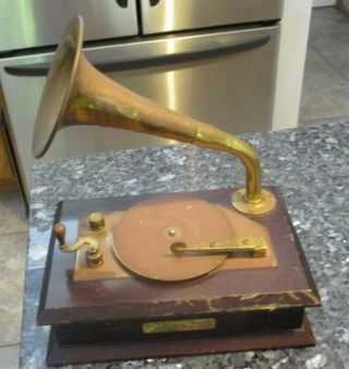 Vintage Wood Brass Music Box Victrola Gramophone Record Player Parts