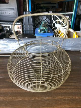 Egg Basket Large Metal Wire French Country Farmhouse W/ Handle And Feet Vintage