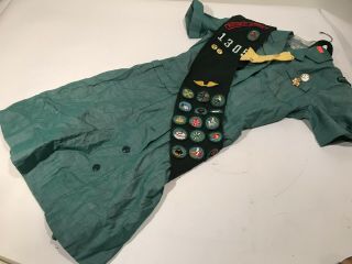 Vintage 1970s Girl Scout Uniform W/sash & Set Of Badges/pins/patches Belt