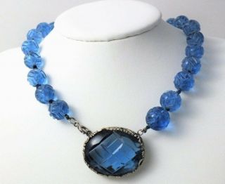 Art Deco Antique Chinese Export Signed Blue Peking Glass Hand Knotted Necklace