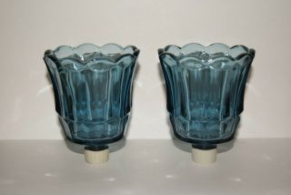 Set Of 2 Vtg Homco Blue Glass Starlite Peg Votive Cup Candle Holder W/grommets