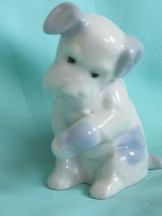 Collectible Ceramic 3 " White And Blue Sitting Dog Figurine,  Japan,