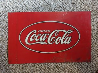Vintage Drink Coca - Cola Metal Sign Advertising 1930 