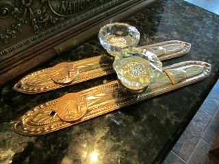 Antique Door Hardware Yale & Towne Back Plates Bronze Medallions,  Crystal Knobs