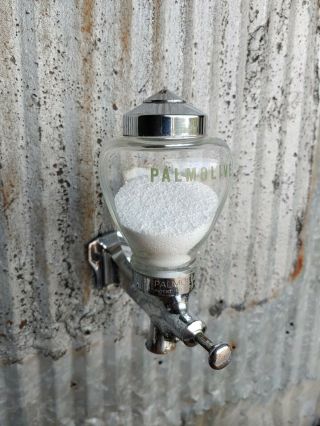Vintage Palmolive Glass Chrome Metal Powder Soap Dispenser Gas Station Restroom