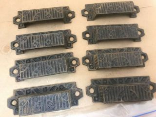 set of 8 antique cast iron DRAWER PULLS Eastlake Victorian vintage bin hardware 2