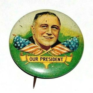 1936 Franklin D Roosevelt Fdr Campaign Pin Pinback Button Political Presidential