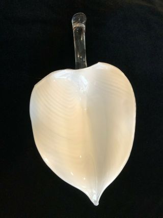 Vtg Italian Seguso Murano White Glass Leaf Shade For Chandelier,  15 " L X 8 " W
