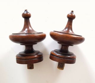 2 Antique Wood Post Finial End Cap Topper French Salvaged Furniture 4.  41 "