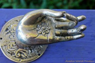 Buddha Hand Mudra Door Handle Knob Solid Bronze Bali Art Left 2