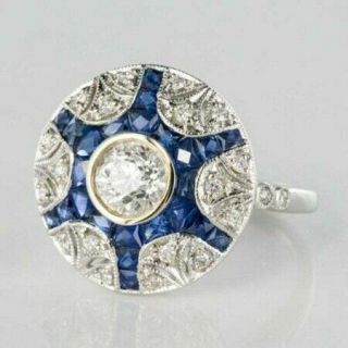 Vintage Antique Art Deco 2ct Round Cut Diamond Engagement Ring 14k White Gold Fn