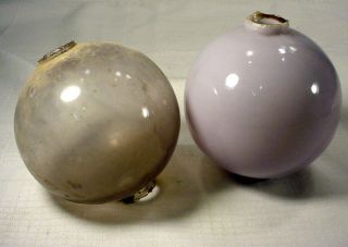 2 Vintage Lavender & Smokey Amethyst Glass Lightning Rod Balls Globes