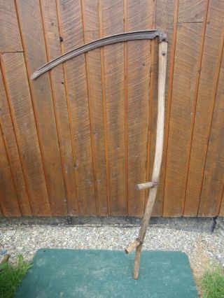 Vintage Antique 59 " Long Scythe Hay Grain Sickle Farm Tool Blade Is 30 " Long