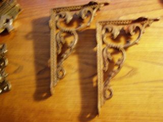 Ornate Antique Victorian Pair Cast Iron Shelf Brackets 5 3/4 " X 8 3/8 "