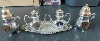 Vintage Souviner Silver Teapot Salt And Pepper Shakers & Tray St.  Petersburg