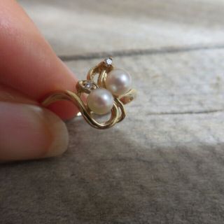 Vintage 14k Gold Pearl Diamond Stylecrest Ring,  5.  5