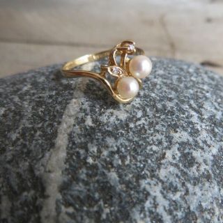 Vintage 14K Gold Pearl Diamond STYLECREST Ring,  5.  5 2