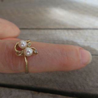 Vintage 14K Gold Pearl Diamond STYLECREST Ring,  5.  5 3